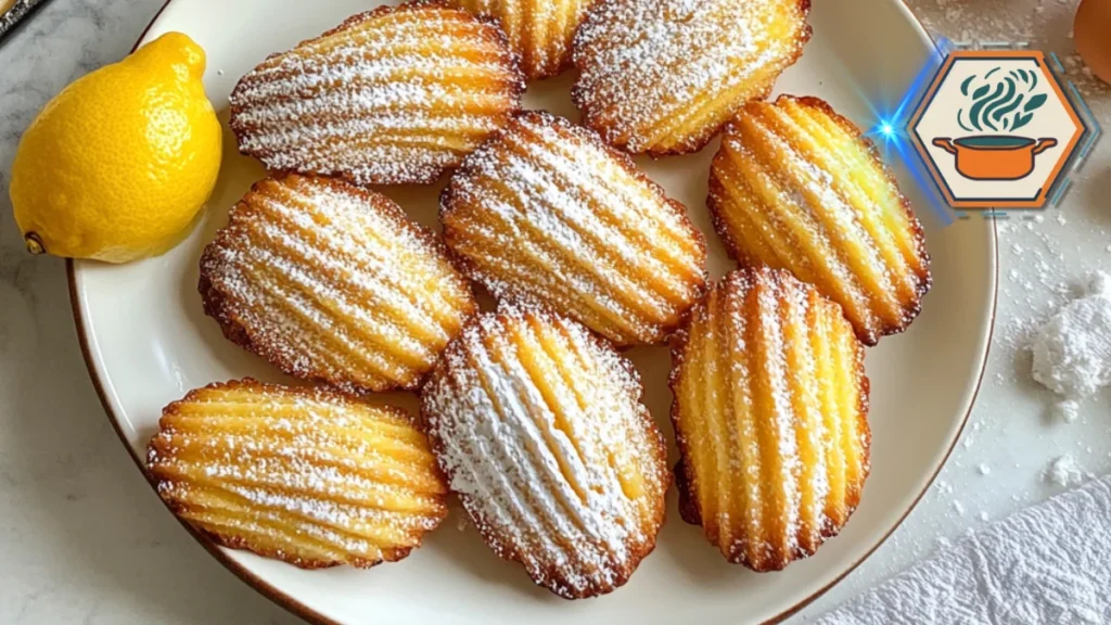 Fresh madeleines displayed with storage materials and syrup, illustrating essential tips and tricks to keep them moist and tender.