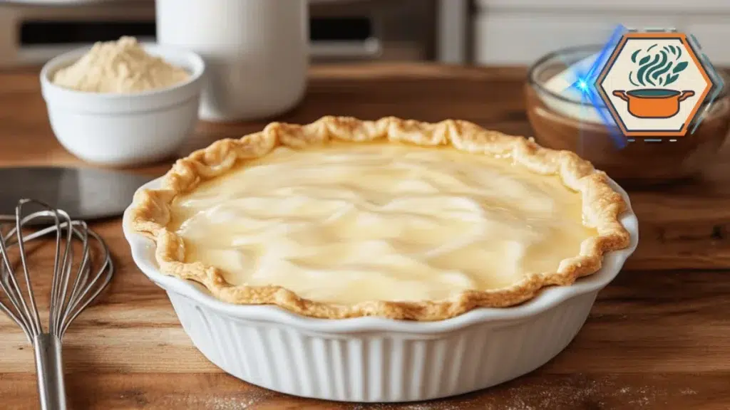 A slice of Jello pudding pie on a plate, showcasing its creamy texture and layered appearance with a graham cracker crust, perfect as a simple and delightful dessert.
