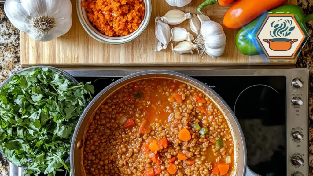 Vegan chorizo ingredients and preparation steps — tofu, spices, and herbs shown in a cooking process for a plant-based sausage alternative.