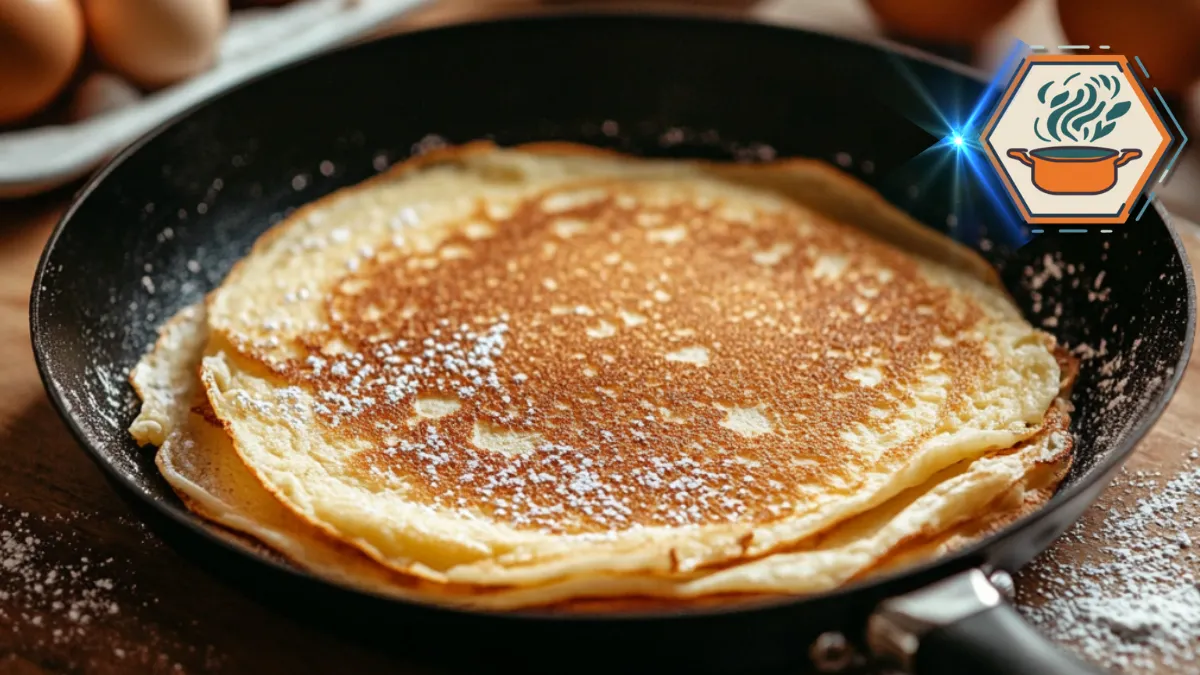 Stack of perfectly golden, crispy pancakes served on a plate with fresh herbs and a dipping sauce, highlighting their crunchy texture and appetizing presentation.