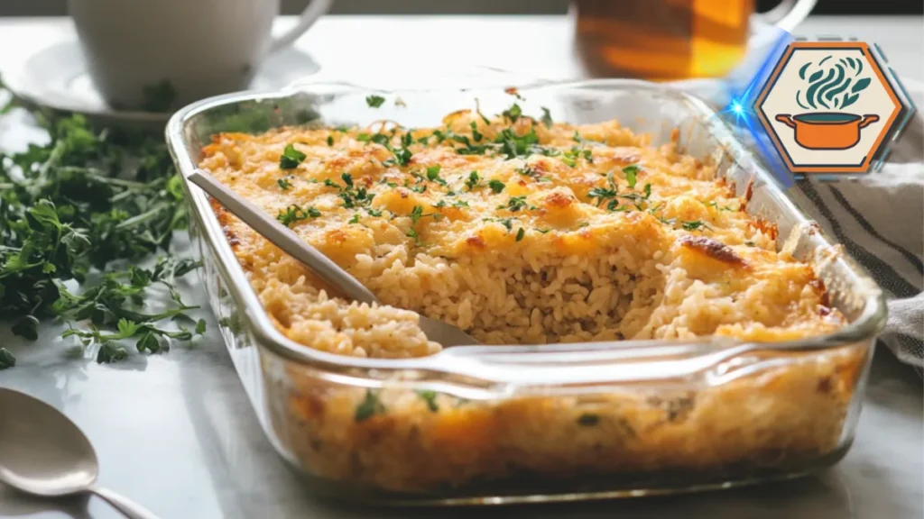 Rice-A-Roni chicken casserole, a comforting family meal featuring tender chicken, rice, and a flavorful blend of seasonings, perfect for a hearty dinner.