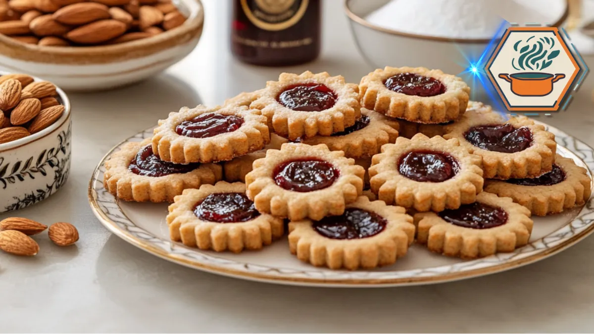 What are Linzer cookies made of? 1 What are Linzer cookies made of? This image highlights the key ingredients like butter, flour, sugar, eggs, and fruit preserves used to create this delicious and classic treat.