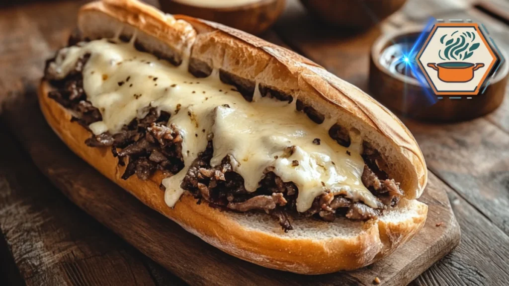 An image of a Philly cheesesteak sandwich with a selection of sauces on the side, highlighting the best sauce pairings to complement the rich, savory flavors of the sandwich.
