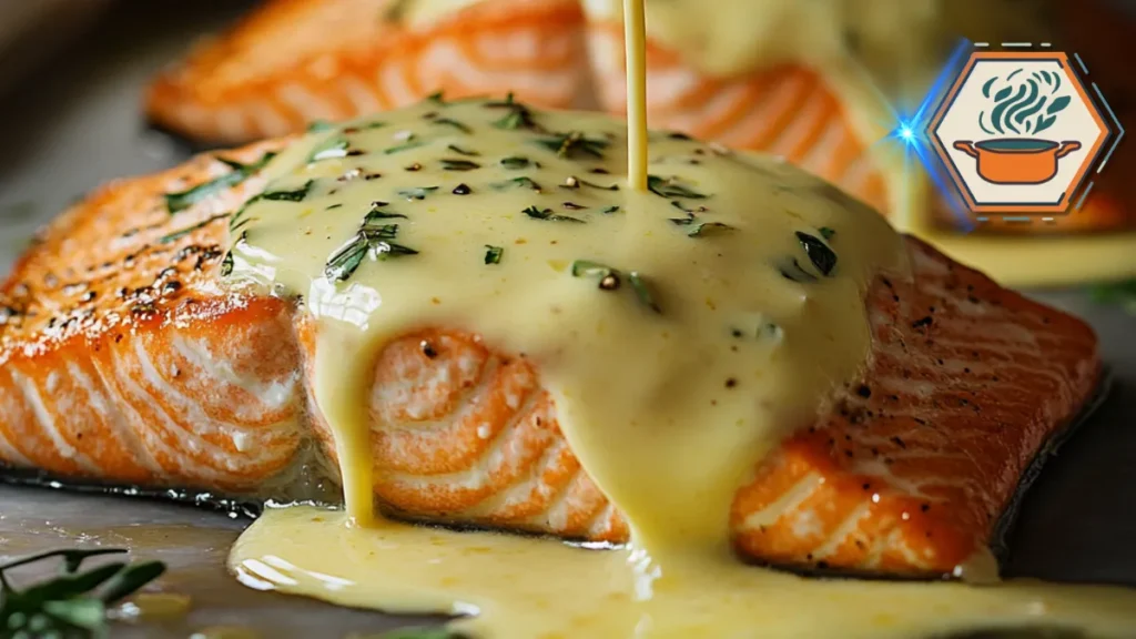 A grilled salmon fillet served with a variety of sauces including lemon butter, dill yogurt, and teriyaki glaze, showcasing pairing options for salmon dishes.