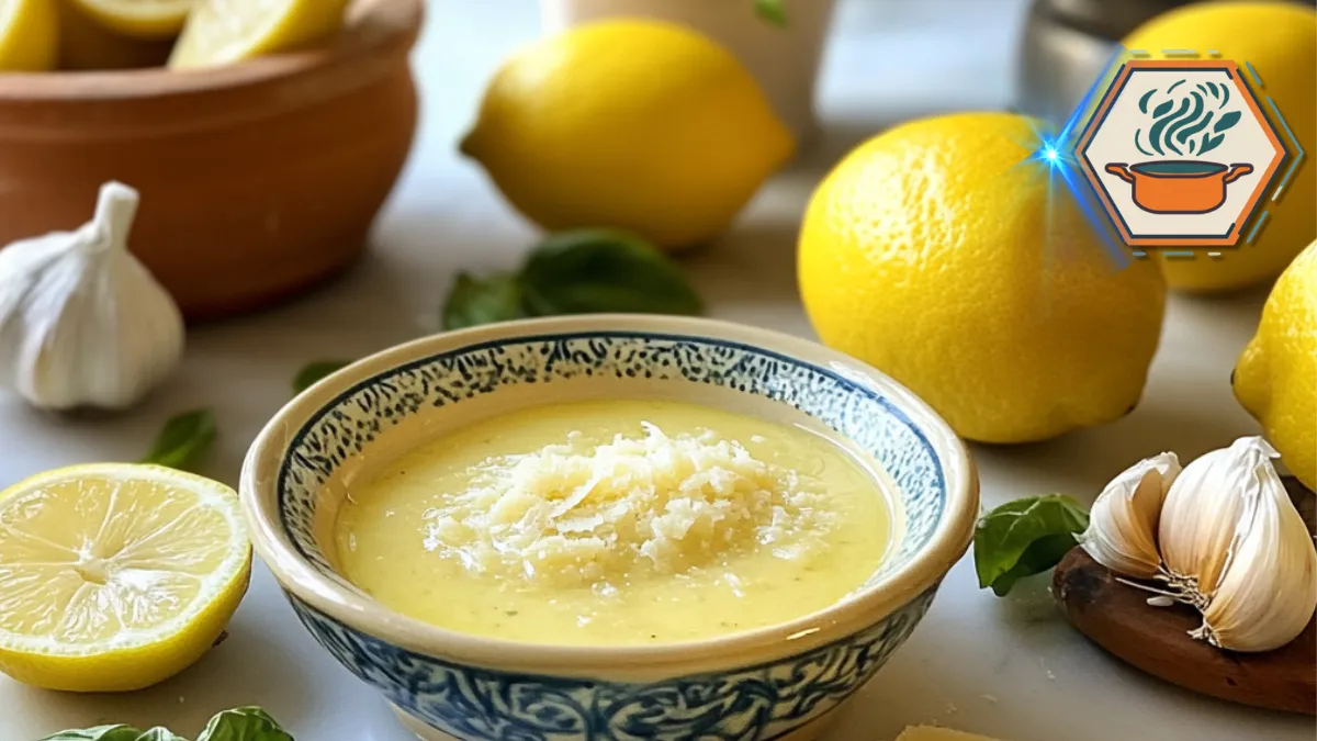 What is limone sauce made of? 1 A beautifully styled kitchen scene featuring a jar of creamy limone sauce surrounded by fresh lemons and herbs, illustrating the ingredients used in limone sauce