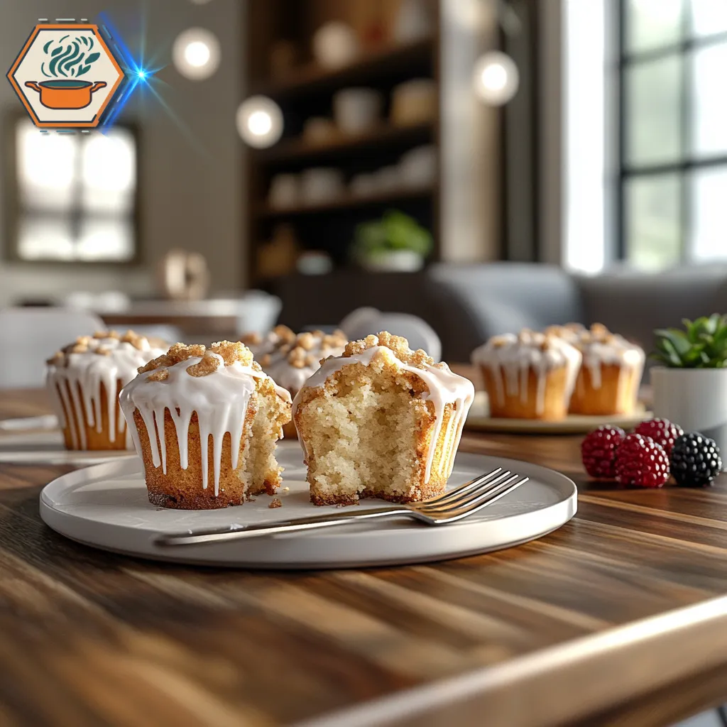 title="Best Ways to Serve Coffee Cake Muffins" alt="A modern dining table in a stylish open-concept setting, featuring a coffee cake muffin beautifully plated with coffee and fresh berries, highlighting the best serving methods."