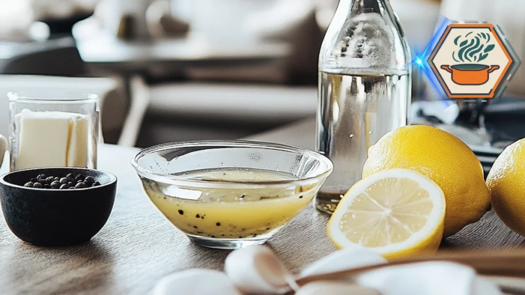Ingredients for lemon pepper sauce, showcasing key components like lemon zest, pepper, garlic, and herbs that create this zesty and flavorful sauce.