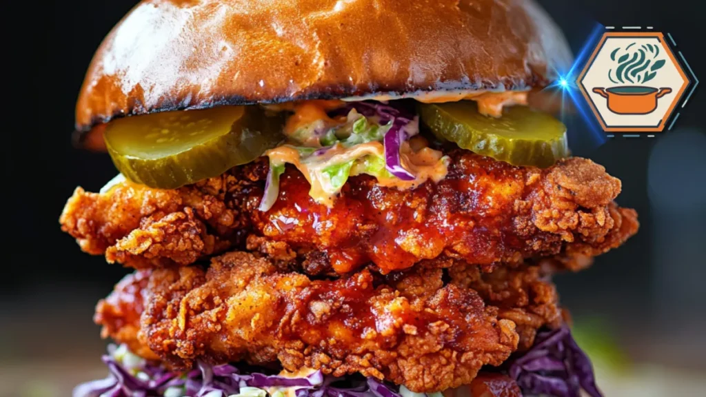 Spicy chicken sandwich with crispy chicken, vibrant lettuce, and spicy sauce, served on a toasted bun for bold flavor.
