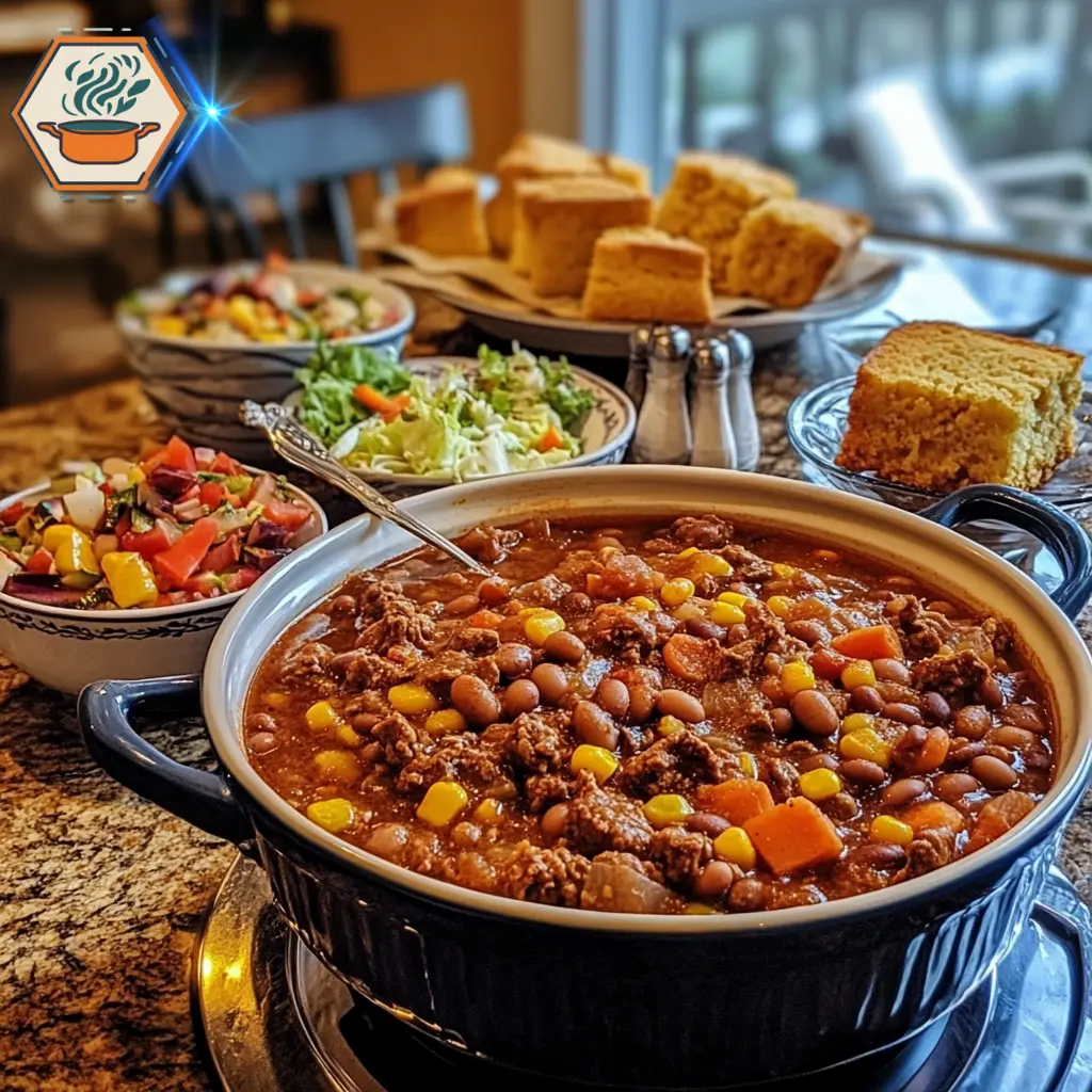 title="Crockpot Beef and Bean Stew - A Hearty and Flavorful Slow Cooker Meal" alt="Warmly lit home kitchen with a family-style dining table, set up for preparing a comforting crockpot beef and bean stew."