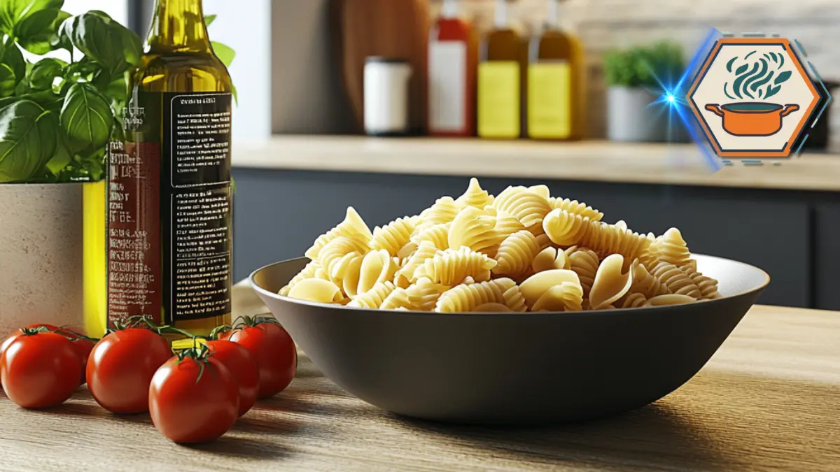 Is Conchiglie Pasta Good For You? Expert Insights & Facts 2 Modern kitchen with a wooden countertop displaying a freshly prepared dish of conchiglie pasta, highlighting its nutritional value and health benefits