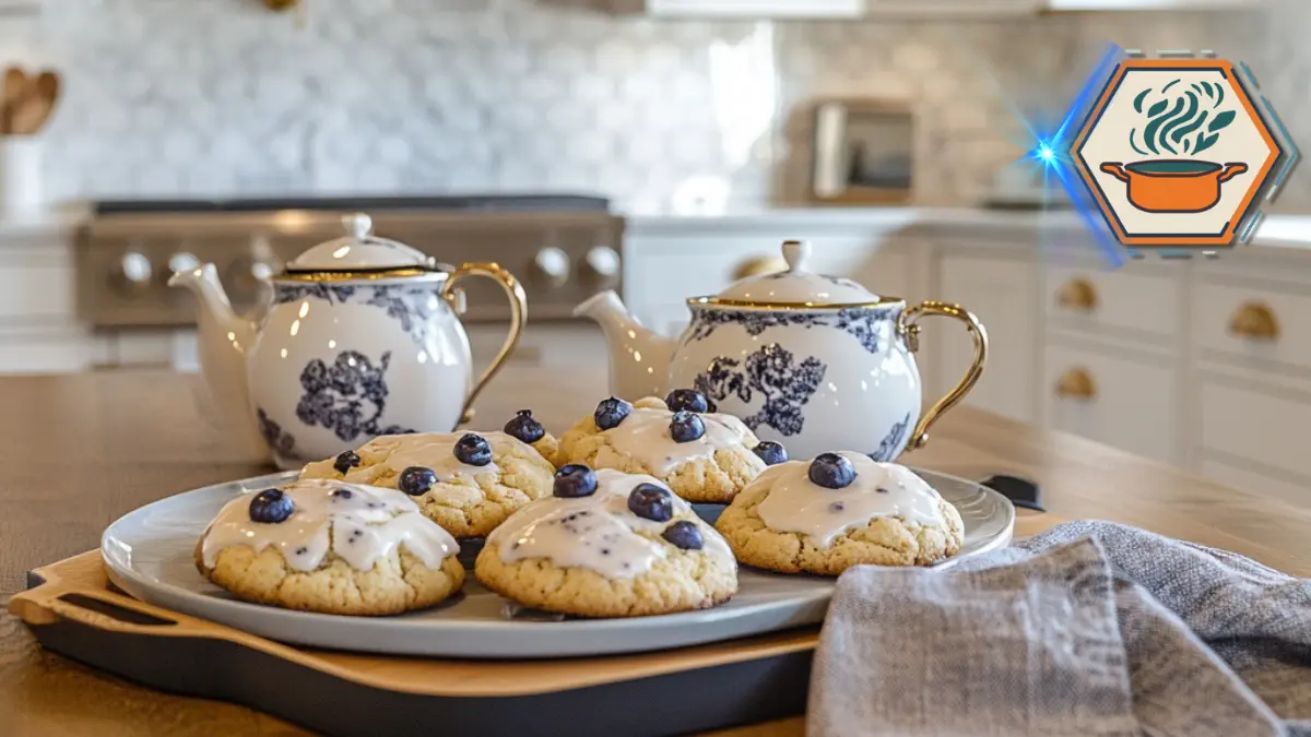 How to Make Buttery Lemon Blueberry Cookies Like a Pro! 2 Serving tray filled with warm lemon blueberry cookies, showcasing their golden edges, soft texture, and fresh blueberry bursts.