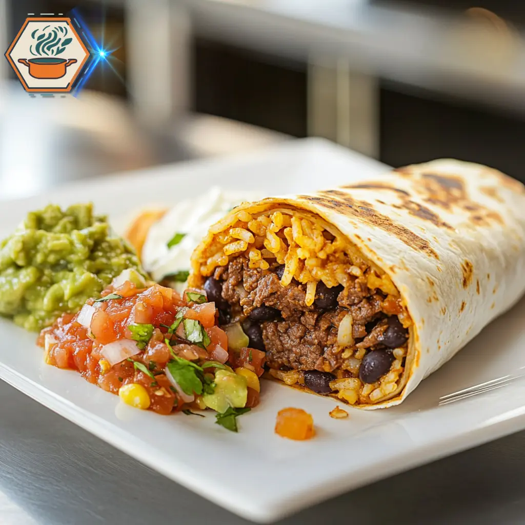title="Make-Ahead Beef Burritos - A Convenient and Flavorful Meal Prep Option" alt="Sleek and contemporary kitchen with marble countertops, set up for preparing delicious make-ahead beef burritos for a quick and easy meal."