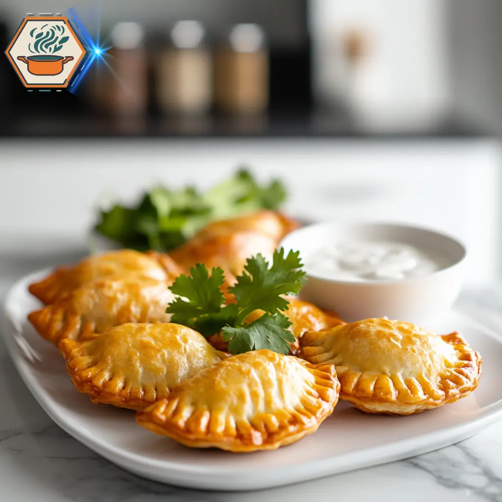 title="Mini Beef and Cheese Empanadas - A Delicious Handheld Snack" alt="Sleek and stylish modern kitchen with marble countertops, set up for preparing homemade mini beef and cheese empanadas."