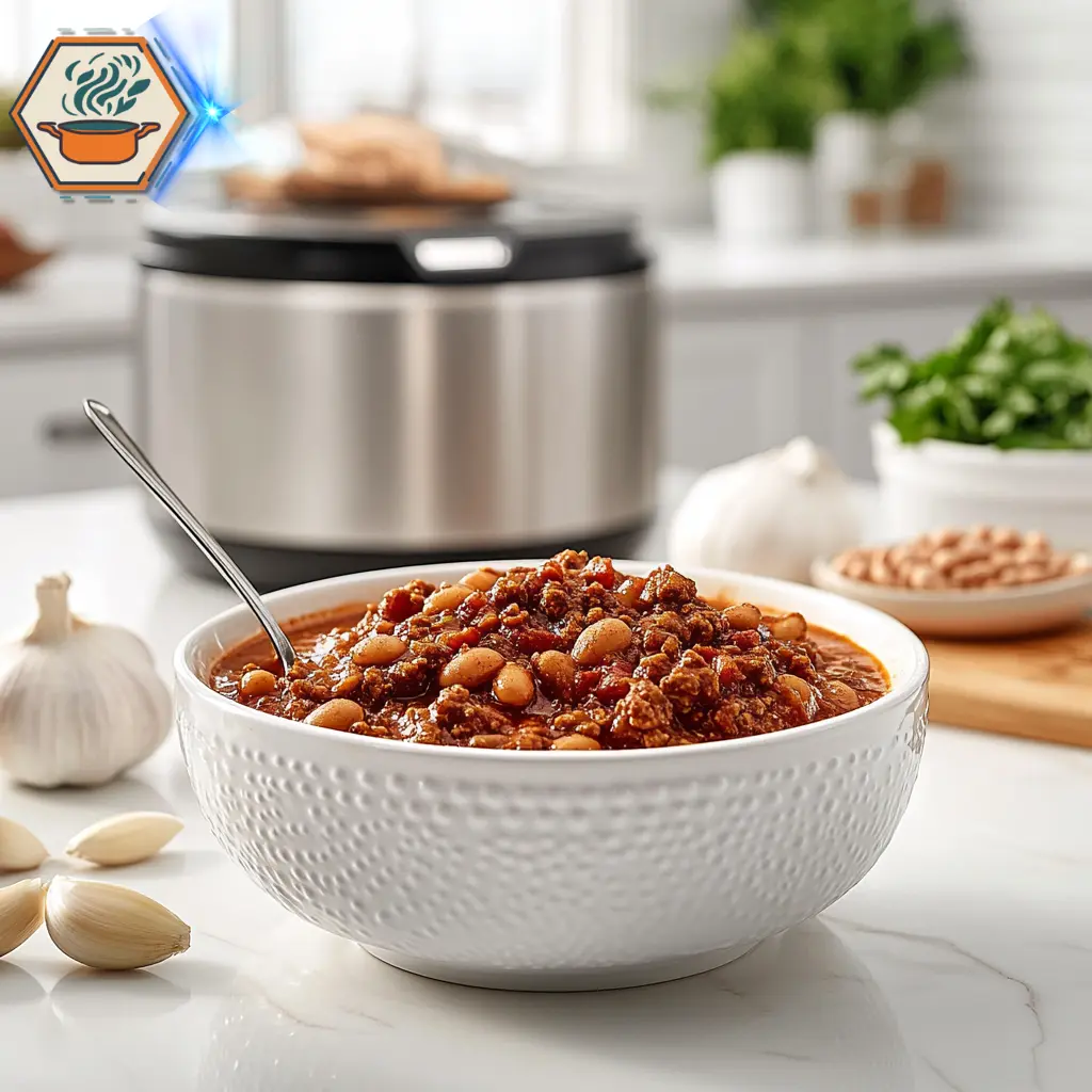 title="Traditional Beef Chili - A Hearty and Flavorful Classic" alt="Bright and clean white kitchen with an elegant setup, perfect for preparing a hearty pot of traditional beef chili."