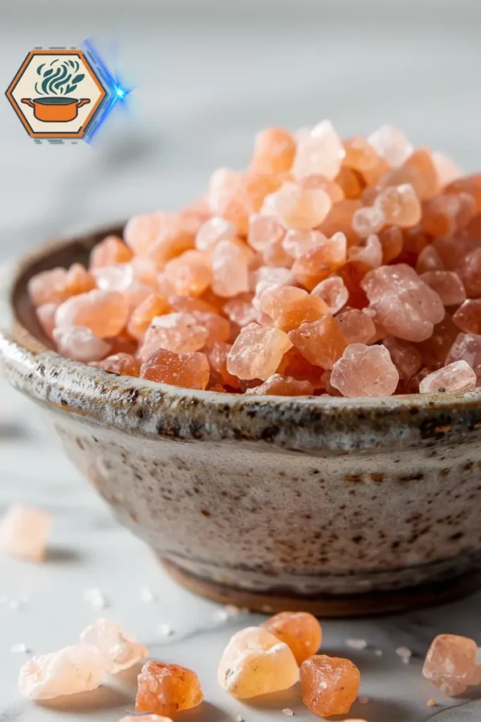 Close-up of pink Himalayan salt — a key element in the pink salt trick recipe that surprised my tastebuds. Close-up of pink Himalayan salt crystals in a small wooden bowl for a pink salt trick recipe.