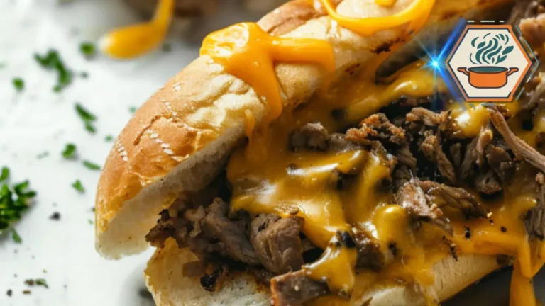 Best Cheese Philly Cheesesteak – 7 Melty Picks for Big Flavor 3 A sliced Philly cheesesteak sandwich with cheese dripping from the sides, highlighting the best cheese Philly cheesesteak combination recipe in a mouthwatering food presentation.