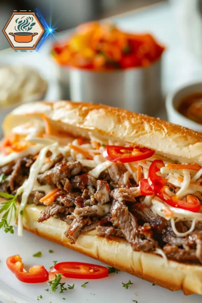 Discover how to plate the best cheese Philly cheesesteak with perfect sides and crunch for a legendary meal experience. A mouthwatering Philly cheesesteak sandwich served on a plate, featuring melted cheese, grilled steak, and a toasted hoagie roll, perfectly styled to highlight the best cheese Philly cheesesteak presentation.