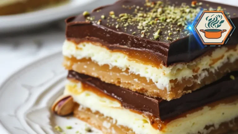 Pistachio Kunafa Chocolate Bar Delight 3 Stacked pistachio kunafa chocolate bars on a white plate, featuring layers of crispy kunafa pastry, chocolate, and crushed pistachios.