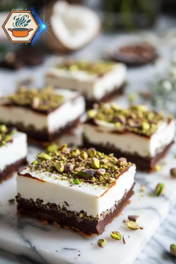 Creative Pistachio Kunafa Chocolate Bar version topped with white chocolate drizzle, combining texture and sweet innovation. Pistachio Kunafa Chocolate Bars topped with white chocolate drizzle, showcasing a creative flavor twist on the traditional Middle Eastern dessert.