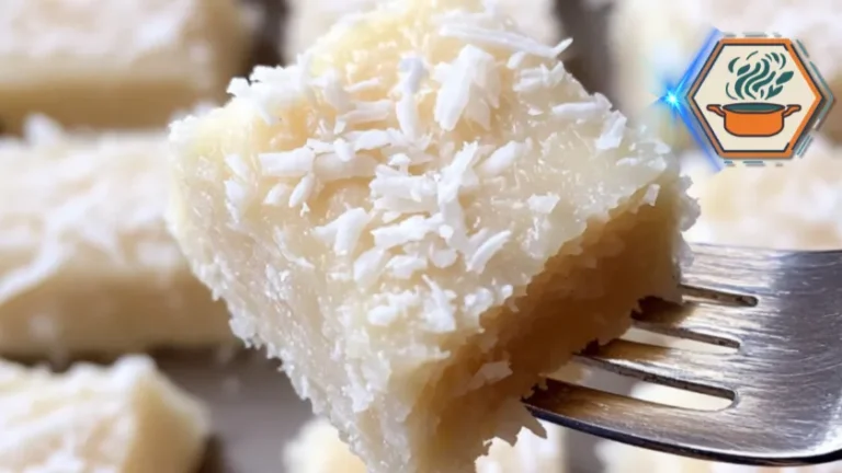 Extreme close-up of Two-Ingredient Coconut Fudge showing rich coconut texture, creamy layers, and chewy consistency in high detail.