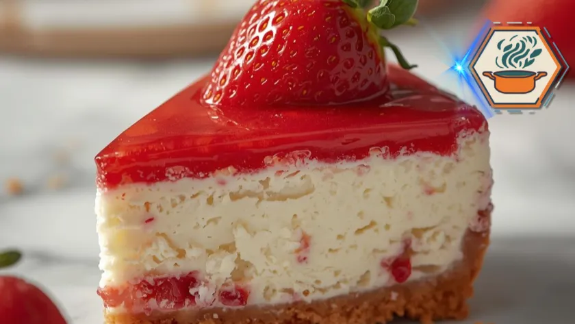 no-bake strawberry cheesecake slice with fresh strawberries