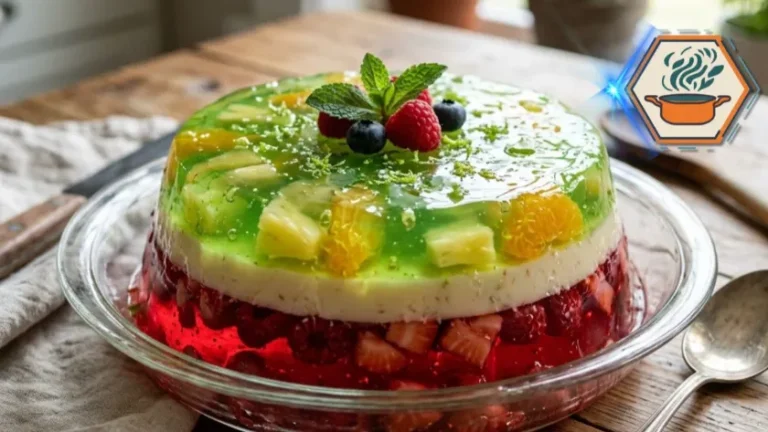 gelatin sculpture dessert sliced showing edible jelly texture on a white plate