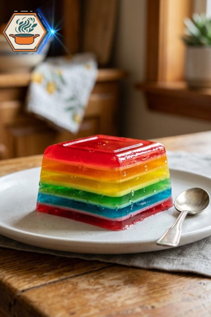 gelatin dessert served on a white plate ready to eat with a clean edible finish