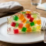 gelatin sculpture dessert sliced showing clear jelly texture and colorful edible gelatin design
