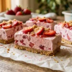 Homemade strawberry cheesecake ice cream bars with fresh strawberries