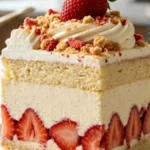 Strawberry Shortcake Cheesecake with fresh strawberries and whipped cream