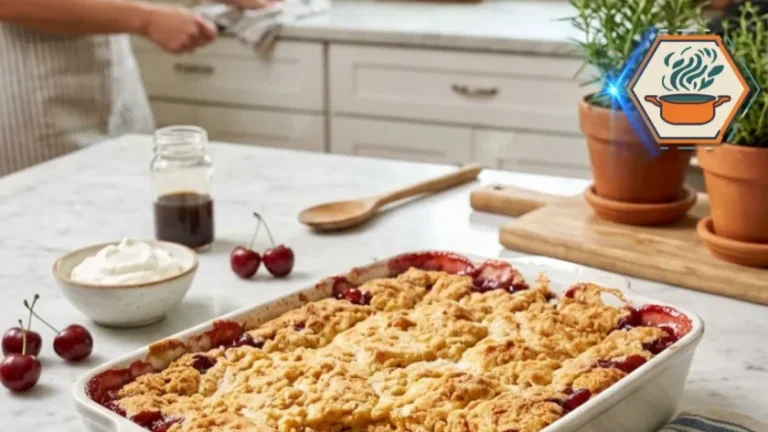 Two-Ingredient Cherry Dump Cake 3 Fresh cherry dump cake in baking dish