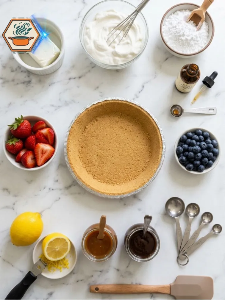 Ingredients for Four-Ingredient No-Bake Cheesecake.