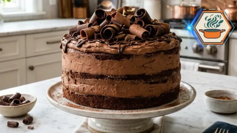 Classic chocolate cake ready to serve