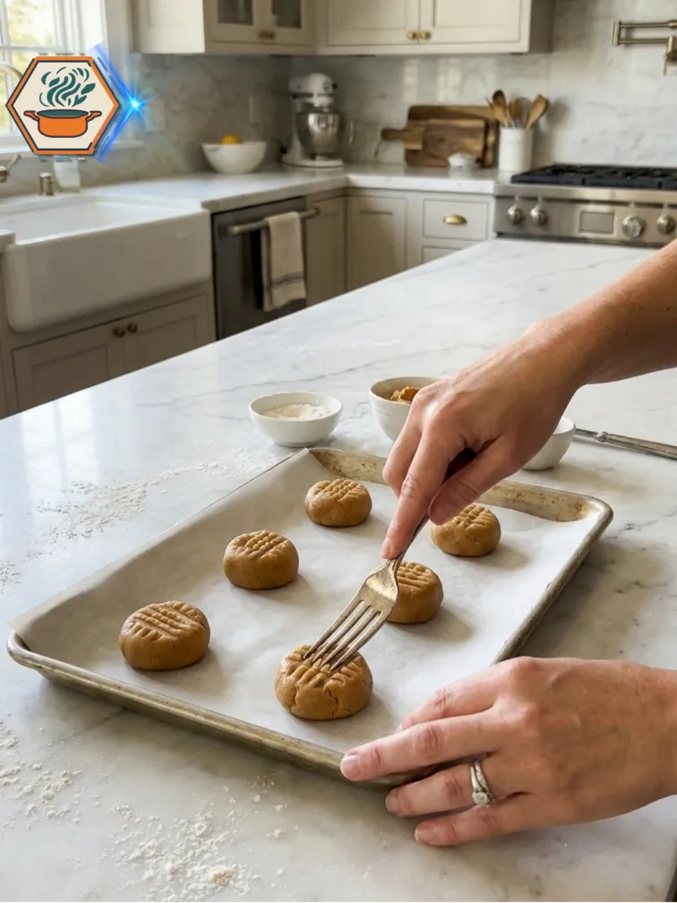 Two-Ingredient Peanut Butter Cookies: The Ultimate Easy Cookie Recipe 8 Creating crisscross pattern on peanut butter cookies