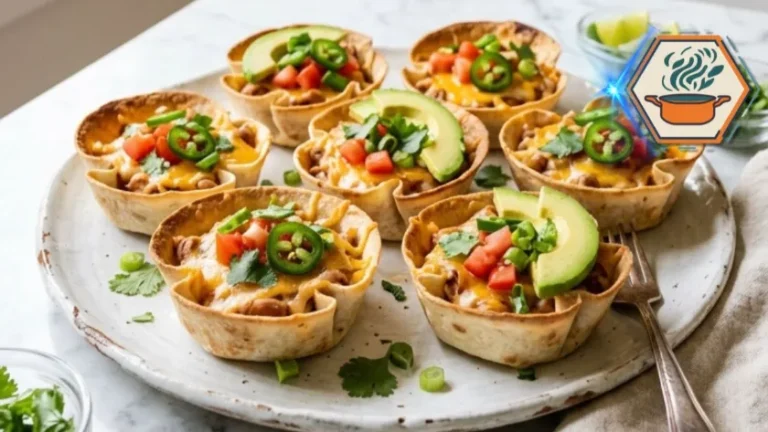 Close-up of crispy bean taco cups fresh from the oven.
