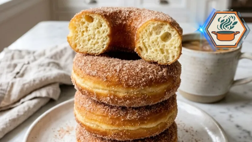 Easy Donut Recipe with fluffy baked cinnamon sugar donuts
