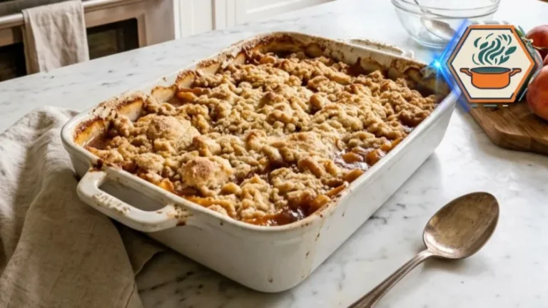 Fresh peach dump cake fresh from the oven