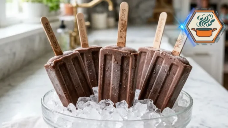 Two-Ingredient Fudge Pops: The Easy Frozen Chocolate Treat Everyone Loves 6 Homemade chocolate fudge pops in a modern white marble kitchen