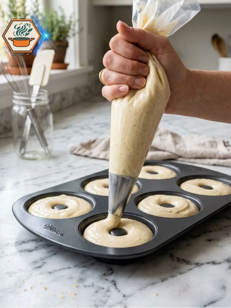 Filling donut pan with batter