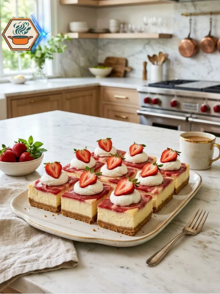 Easy Two Ingredient Strawberry Cheesecake Bars Recipe 9 Finished strawberry cheesecake bars ready to serve