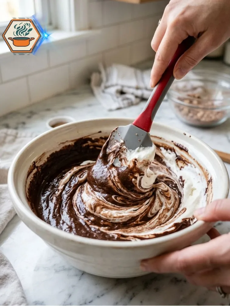 Whipped cream folded into chocolate ice cream base.