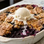 Four-Ingredient Blueberry Cobbler with golden buttery crust served warm