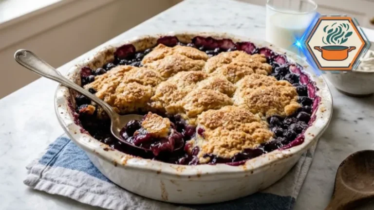 Fresh blueberry cobbler cooling before serving