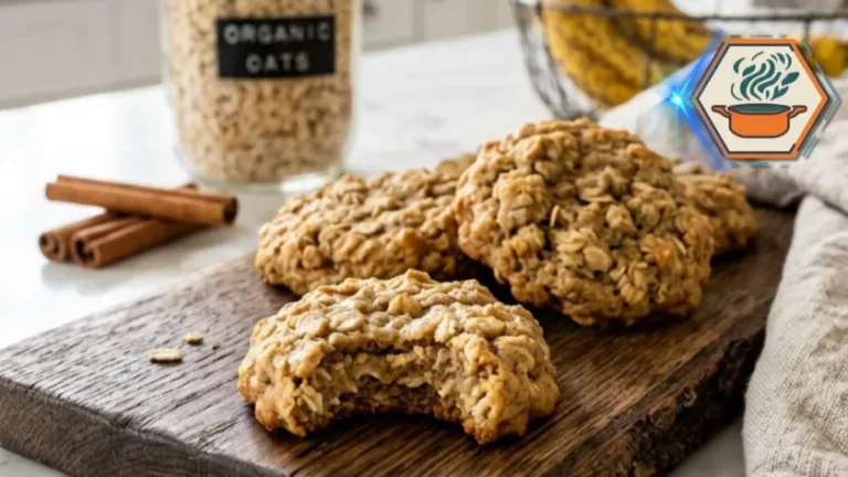 Fresh homemade banana oat cookies with ripe bananas.