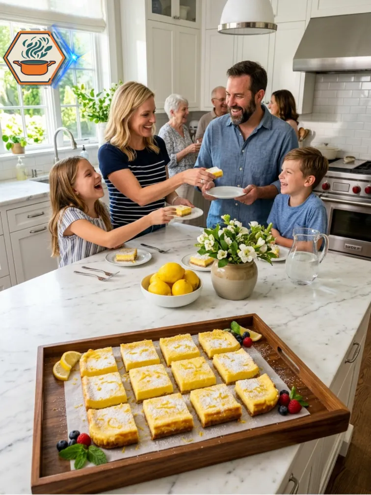 Lemon Cheesecake Bars for Family Gatherings Family enjoying Two-Ingredient Lemon Cheesecake Bars