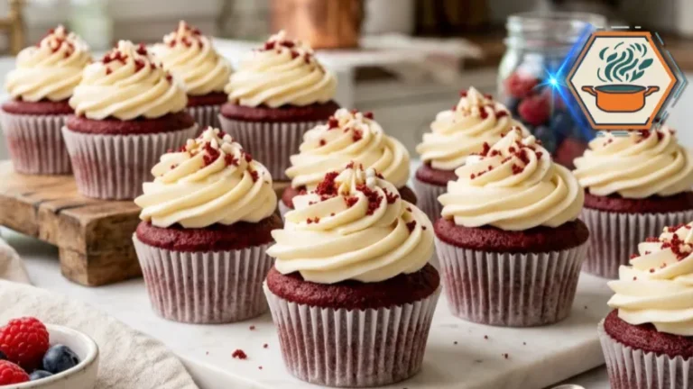 Freshly baked red velvet cupcakes ready for frosting.