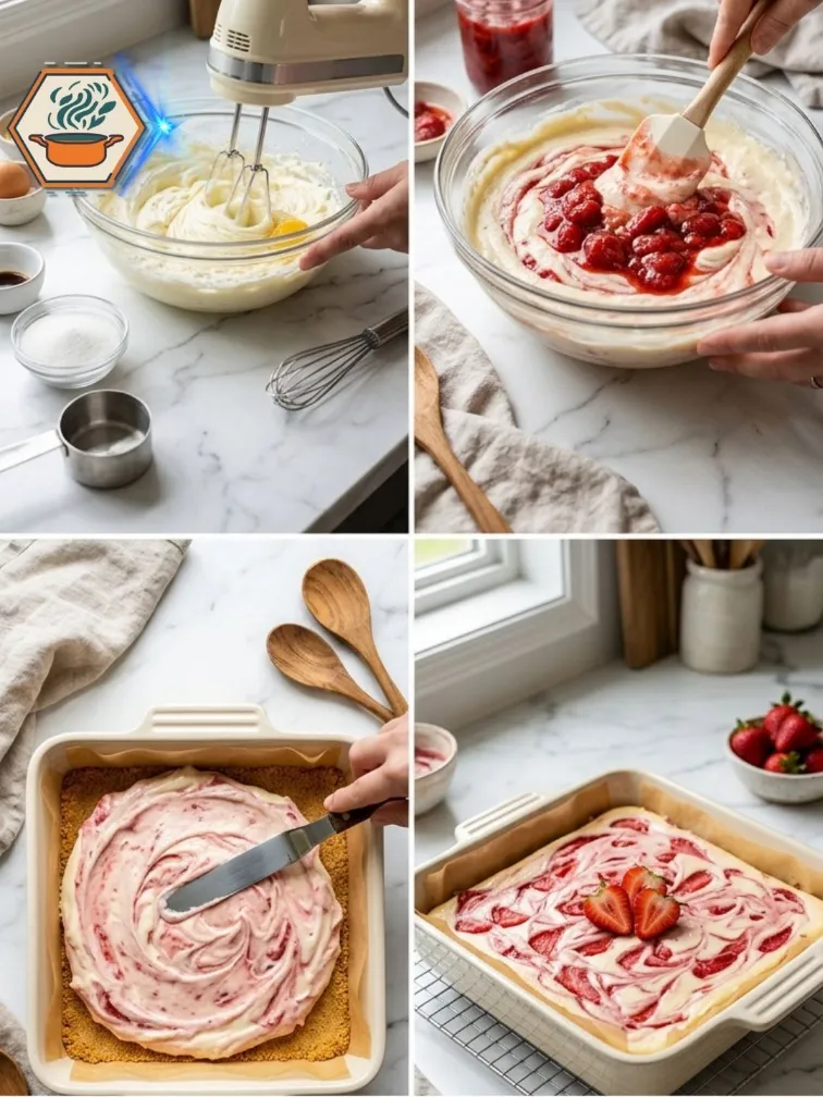 Easy Two Ingredient Strawberry Cheesecake Bars Recipe 8 Step by step strawberry cheesecake bars recipe