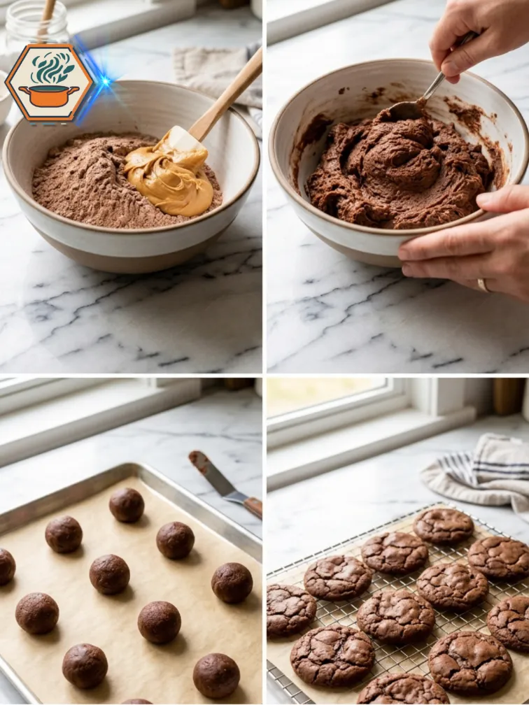 Step-by-Step Two-Ingredient Peanut Butter Chocolate Cookies Step-by-step process for making Two-Ingredient Peanut Butter Chocolate Cookies