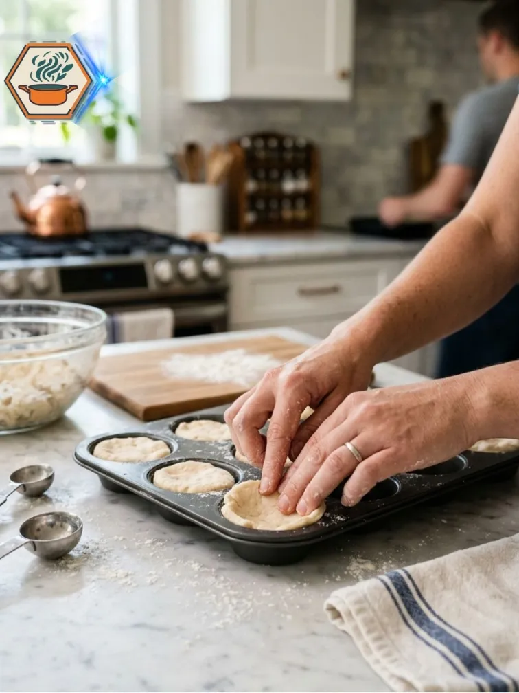 Two-Ingredient Taco Cups: Easy, Crispy, and Family-Friendly 4 Pressing biscuit dough into muffin pan