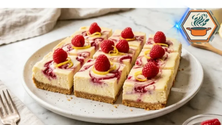 Two-Ingredient Lemon Raspberry Cheesecake Bars 6 No-bake lemon raspberry cheesecake bars cut into squares